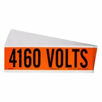 Self-stick vinyl label for marking 4160-volt electrical conduits and equipment. Each label measures 9 in wide by 2 1/4 in high and displays the legend '4160 Volts'. Supplied as a 25-pack of A-style labels for use in industrial environments to identify high-voltage systems