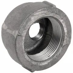 This straight pipe fitting connects two pipes of different sizes (1-1/4 in and 1/2 in) via NPT threads on both ends. Rated Class 125, it is suitable for low-pressure industrial piping systems with a maximum operating pressure of 175 psi at 150° F.
