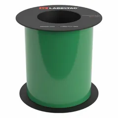 Green gloss vinyl continuous label roll for thermal transfer printing. Compatible with LabelTac 9 printer series. Suitable for indoor and outdoor use. Used for pipe marking, safety signs, and equipment identification.
