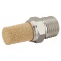 Nickel plated steel and bronze construction. 1/4 in NPT connection with 9/16 in hex size. Reduces noise from pneumatic equipment exhaust ports in industrial air systems, valves, cylinders, and tools.