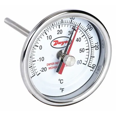 Dwyer Min/Max Dial Thermometer: 0°F to 140°F to -17.8°C to 60°C, +/- 2% Accuracy - Min/Max-Reading Thread-Mount Dial Thermometers