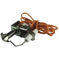 Flame sensor for gas-fired burners in HVACR systems. Detects flame presence to ensure safe operation by shutting off gas if no flame is detected. Used in furnaces, boilers, and commercial heating equipment.