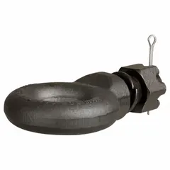 Steel lunette ring with 2 1/2 in ring diameter and 9 1/2 in overall length. Designed for heavy-duty trailer coupling, connecting a trailer's lunette eye to a pintle hitch on a tow vehicle. Gross towing weight capacity: 20,000 lb.