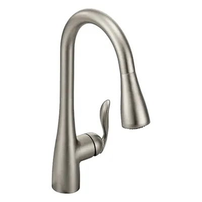MOEN Gooseneck Kitchen Faucet: Arbor, Brass, Single-Post, Deck, 1 Mounting Holes - Single-Post Kitchen Faucets
