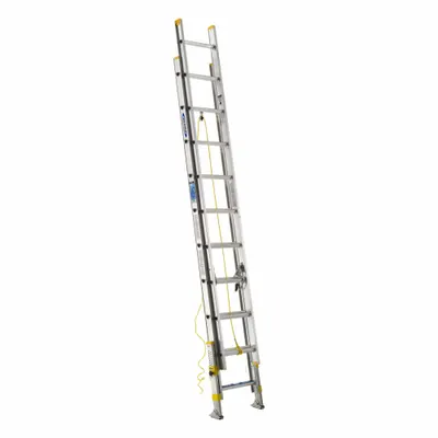 WERNER Extension Ladder: 20 ft Ladder Size, Aluminum, 250 lb Load Capacity, 38 lb Wt - Leg Leveling Lightweight Aluminum Extension Ladders