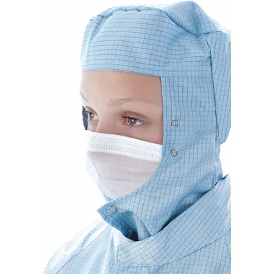 BIOCLEAN Face Veil: ISO 4 (Class 10) and above, Polyethylene, Non-Sterile, Bag, White - ISO 4 Non-Sterile Cleanroom Veils