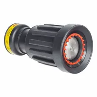 Constant pressure fog nozzle with adjustable gallonage, constructed with an aluminum body and NST swivel base. Activated by a shutoff handle, it delivers fog or straight-stream spray patterns for firefighting applications