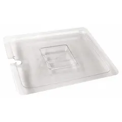 NSF Certified and dishwasher safe pan cover for ninth-size steam table pans. Overall depth of 1/2 inch. Suitable for use in commercial foodservice operations to cover and protect food pans.