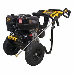 Gas-powered cold water pressure washer on a cart. Delivers 4000 psi at 3.5 gpm with 9 11/16 hp. Suitable for cleaning equipment, concrete surfaces, and machinery in construction and facility maintenance.