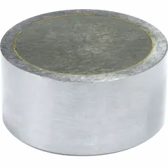 Round encased Alnico magnet with 0.5 in thickness and 1 in outside diameter, providing a maximum pull force of 46 lbf. Suitable for holding, lifting, and positioning ferrous parts in industrial applications such as fixturing, material handling, and assembly.