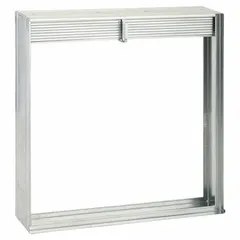 Static rectangular fire damper with galvanized steel frame and curtain blade. Spring closure mechanism for horizontal mounting. Used in HVAC duct systems to restrict fire and smoke spread.