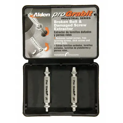 ALDEN Screw Extractor Set: 2 Pc, Double End Extractor Bit, Size #1/#2 - Double-Ended Extractor/Drill Bit Sets