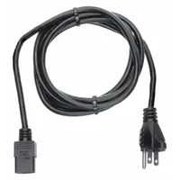 This 10-foot power cord features a NEMA 5-15P plug and a C13 receptacle, rated for 10 A. The jacket is made of PVC with an SJT construction. It is used to connect electronic equipment such as computers, monitors, and printers to a standard wall outlet