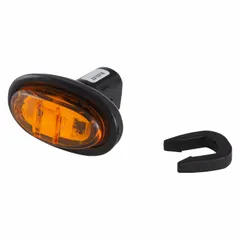 Oval amber LED clearance light with grommet mount and PC SAE lens. Used for marking the width and height of commercial vehicles, trailers, and heavy equipment to meet SAE visibility requirements.