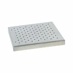 This stainless steel perforated platform is designed for use with the HEIDOLPH Vibramax 100 shaker. It provides a flat, perforated surface for securing sample containers during mixing, shaking, or vortexing in laboratory applications. The platform measures 8 3/4 ft in overall length and width.