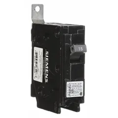 The Siemens B115HH is a 15 A, single-pole miniature circuit breaker from the BL Series, rated 120/240V AC. It has a maximum AIR rating of 65kA at 120V AC and is designed for bolt-on installation in Siemens P1 panelboards. This breaker provides overcurrent protection in single-phase electrical systems for commercial and industrial power distribution.