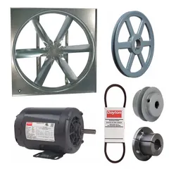 Unassembled belt-drive panel supply fan with a 42-inch blade delivering 18,408 cfm. Features a 1 hp, 3-phase open dripproof motor rated for 208-230/460V AC. Suitable for general ventilation and air supply in industrial and commercial facilities such as warehouses, factories, and large workshops.