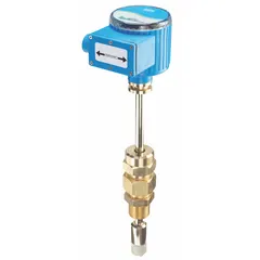 Insertion-style paddlewheel flowmeter for water flow measurement in industrial piping systems. Stainless steel construction with 10-inch insertion length, Viton seal, and horizontal mounting orientation. Provides standard frequency pulse output with +/-1% accuracy, operating at up to 35V DC. Suitable for remote monitoring in water treatment, HVAC, and process control applications.