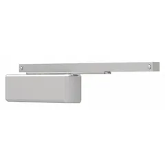 This LCN 4110 Series door closer is a Grade 1 heavy-duty unit with an aluminum body and track arm. It is non-hold open, features an adjustable spring size 3, and is ADA compliant for interior commercial doors. Typical applications include controlling door closing in high-traffic interior environments.