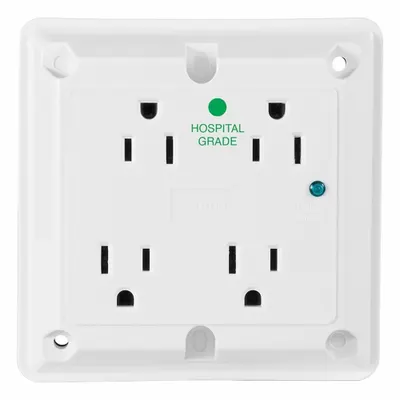 LEVITON Quadruplex Receptacle Outlet: Hospital Grade, Quad, 5-15R, White, 125V AC - General Purpose Receptacles