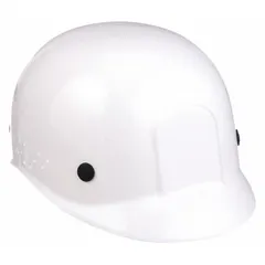 This MSA bump cap is made of white polyethylene with a solid finish. It features a Pinlock suspension adjustment for secure fit and includes venting for airflow. Designed for protection against minor bumps and scrapes in low-headroom areas such as warehouses, assembly lines, and maintenance pits. Not rated for impact or penetration protection.