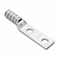 Two-hole compression lug for terminating 250 kcmil stranded copper wire. Features a 3/8 in stud size, copper barrel, and inspection hole for verifying full wire insertion. Used in power distribution, switchgear, and heavy equipment connections
