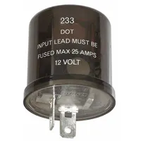 3-terminal flasher relay rated for 12V DC and 20 A, with an adjustable flash rate of 1 to 10 flashes per minute. Designed for turn-signal and hazard-light applications in vans and other vehicles
