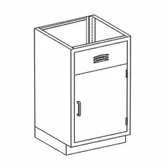 This BLICKMAN base cabinet is constructed of stainless steel and designed for wall mounting. It features one door and overall dimensions of 24 1/8 inches wide by 22 inches deep. Suitable for use as a sink cabinet in laboratories, commercial kitchens, or industrial wash stations.