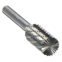 Carbide bur with a double-cut cylinder head featuring an end cut, designed for deburring, shaping, and material removal on metals, plastics, and composites. The cylinder-with-end-cut geometry enables flat-bottom finishing and contouring in industrial machining and fabrication applications