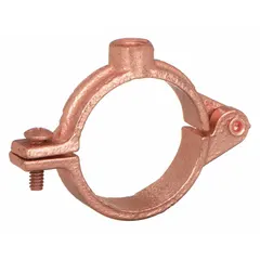 Copper-plated cast iron split-ring hanger for supporting tube and pipe runs. Accommodates a maximum outside diameter of 5/8 in and mounts on 3/8 in threaded rod. Suitable for industrial and commercial piping installations.