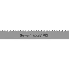 This STARRETT Advanz(TM) band saw blade is designed for cutting stainless and nickel-based alloys. It features a 14 ft 6 in length, 1 1/4 in blade width, and a scalloped cutting edge. The blade is suitable for industrial metalworking applications requiring precision cutting of tough materials.