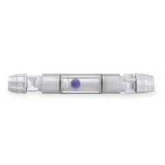 Acrylic flow indicator for chemical metering pumps, with a 40 gpd chemical connection size and 3/8 in tube media inlet. Provides visual confirmation of media movement in fluid handling systems.