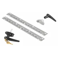 This steel swing door conversion kit is designed for use with van shelving, converting standard shelving into a swing-door configuration. It has an overall length of 1 1/8 inches and a white finish. Compatible with manufacturer model number 96301-3-01D