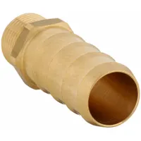 This brass barbed tube fitting connects 16 mm pipe to 18 1/2 mm ID tubing with BSPT male threads on both ends. The rigid standard barb design provides a secure connection for pneumatic or fluid systems. Suitable for use in industrial piping and instrumentation applications