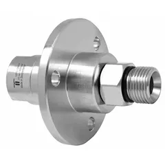 This MOSMATIC rotary union is a straight, single-passage joint made of nickel-plated C38500 brass for air service. It features a 3/8 in rotating shaft and a carbide seal, supporting speeds up to 2000 RPM. Typical applications include transferring air from a stationary supply to rotating parts in packaging, printing, and material handling equipment.