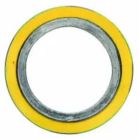 This spiral-wound gasket features a graphite filler and 316L stainless steel winding, designed for 8-inch pipe with an 11-inch outer diameter. It is used to create a seal between flanged connections in industrial piping systems, suitable for high-temperature and high-pressure applications