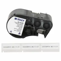 This combined label and ribbon cartridge produces black-on-white, matte labels with a width of 1/2 in and height of 1 21/32 in. Compatible with the M410 printer series, it is suited for cryogenic thermal transfer printing in industrial environments requiring durable identification and asset tracking