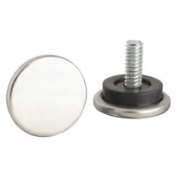 Round silver furniture glide with nickel pad, 1 1/16 in overall diameter and 1/2 in overall height. Screw-in attachment with 1/4"-20 thread size. Used for leveling and protecting floors under furniture, shelving, and equipment