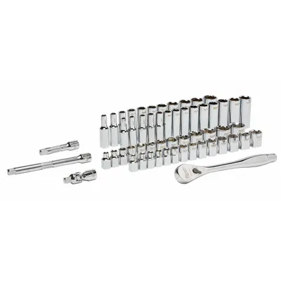 MILWAUKEE Socket Wrench Set: 3/8 in Drive, 56 Piece, 6-Point - SAE & Metric Socket Sets with Drive Tools