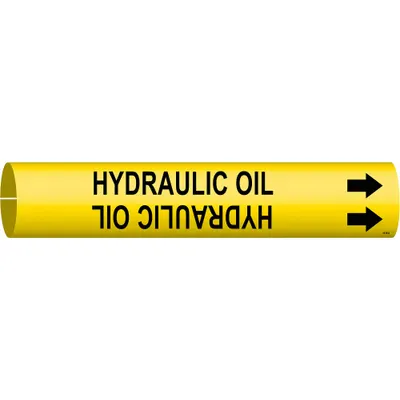 BRADY Pipe Marker: Hydraulic Oil, Yellow, Black, Fits 3/4 to 1 3/8 in Pipe O.D. - Hydraulic Oil Snap-On Pipe Markers
