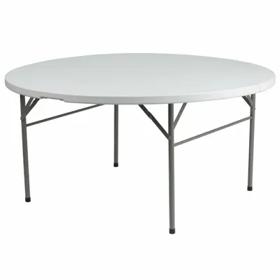 FLASH FURNITURE Folding Table: Round Table Shape, White Tabletop, 29 1/2 in - Standard Folding Tables