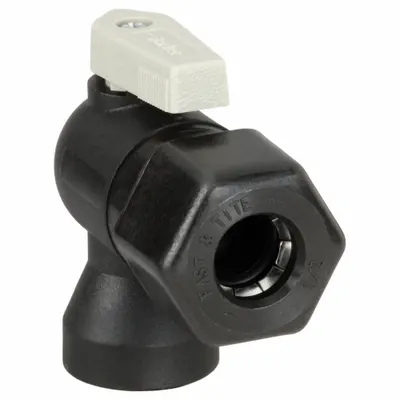 Parker Manual Two-Way Ball Valve: 3/8 in, Polypropylene, Angle, Sweat x FNPT - NSF 51 Compliant Polypropylene Ball Valves