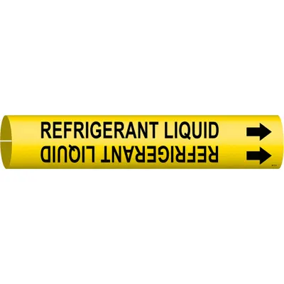 BRADY Pipe Marker: Refrigerant Liquid, Yellow, Black, Fits 4 to 6 in Pipe O.D. - Refrigerant Liquid Snap-On Pipe Markers
