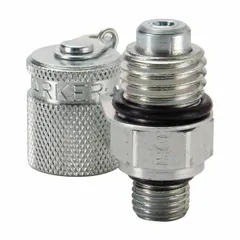 Steel male SAE test plug with 9/16-18 thread size. Used for hydraulic system testing and diagnostics, connecting to test points on pumps, valves, or cylinders for pressure measurement or fluid sampling.