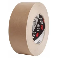 3M 2519 is a brown flatback tape with a kraft paper backing and rubber adhesive. It is 7.1 mil thick, 1 3/8 inches wide, and 60 yards long. Designed for indoor use on wood surfaces, it is suitable for holding, bundling, and masking during painting or finishing operations.