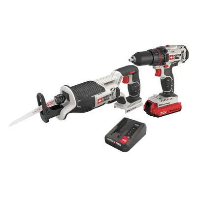 PORTER CABLE Cordless Tool Combination Kit: 2 Tools, Drill/Reciprocating Saw, 20 V DC Volt - Porter Cable 20V Cordless Tool Combination Kits