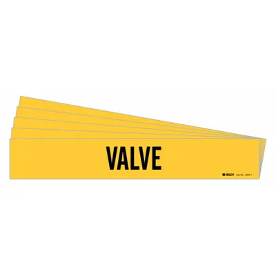 BRADY Pipe Marker: Valve, Yellow, Black, Fits 2 1/2 to 7 7/8 in Pipe O.D., 1 Pipe Markers - Valve Adhesive Pipe Markers
