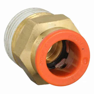 SMC Push-Fit Adapter Fitting: 3/8 in OD x 3/8 in Pipe Size, Push-to-Connect x BSPT - Polybutylene & Brass Tube Fittings