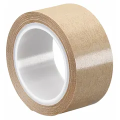 This general purpose adhesive transfer tape features a permanent-bond acrylic adhesive on a transparent film, with a glassine paper liner. It is 2 inches wide, 5 yards long, and 2 mils thick. Suitable for bonding nameplates, gaskets, and foam to smooth surfaces in assembly, signage, and packaging applications.