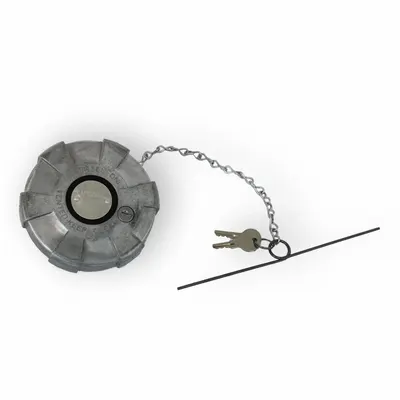 VELVAC Fuel Cap: Lockable, Threaded with Chain and Cross Bar, 4 11/32 in Neck Dia - Locking Fuel Caps